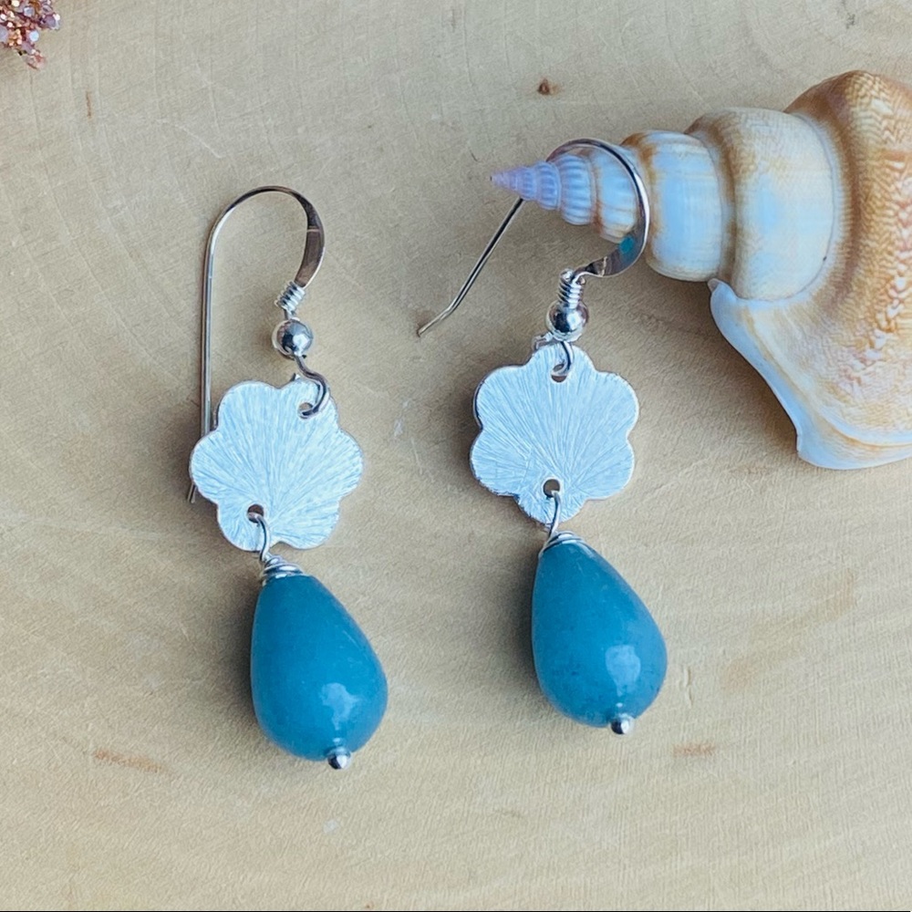 Aquamarine Earrings Sterling Silver Dangle flower